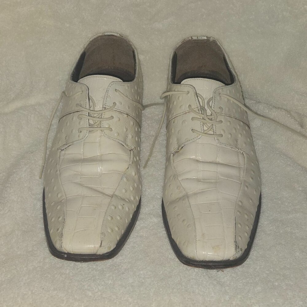 Stacy Adams White Ostrich Print Leather Dress Shoes – Retro Square Toe